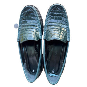 Donald J Pliner Emerald green Women’s Croc embossed Leather Comfy Loafers Size 8